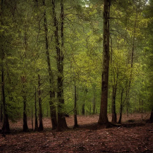 Prompt: photo of a tree on a forest landscape, telephoto photography,