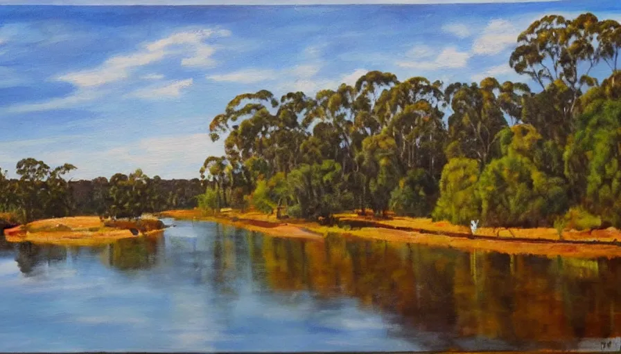 Prompt: painting of the manning river in taree australia