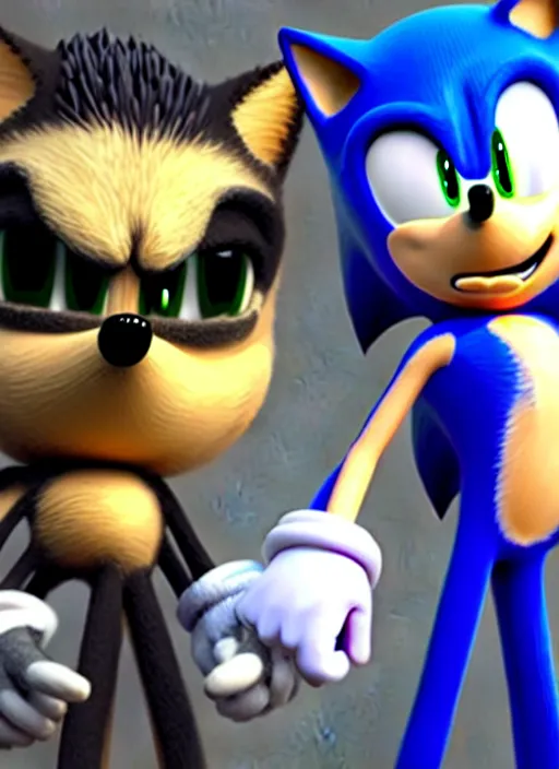 Image similar to sonic the hedgehog and jotaro kujo hanging out, unreal engine render