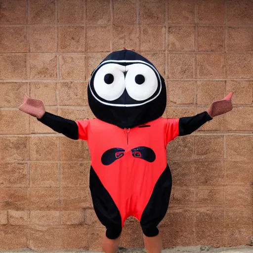 Image similar to sports team mascot, bug fly mascot costume, cocroach, the house fly, football mascot, anthropomorphic horsefly bug HD official photo, high quality costume