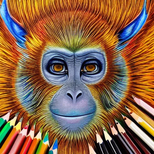 Image similar to Colored pencil art on paper, Inferno Flame Monkey, highly detailed, artstation, MasterPiece, Award-Winning, Caran d'Ache Luminance