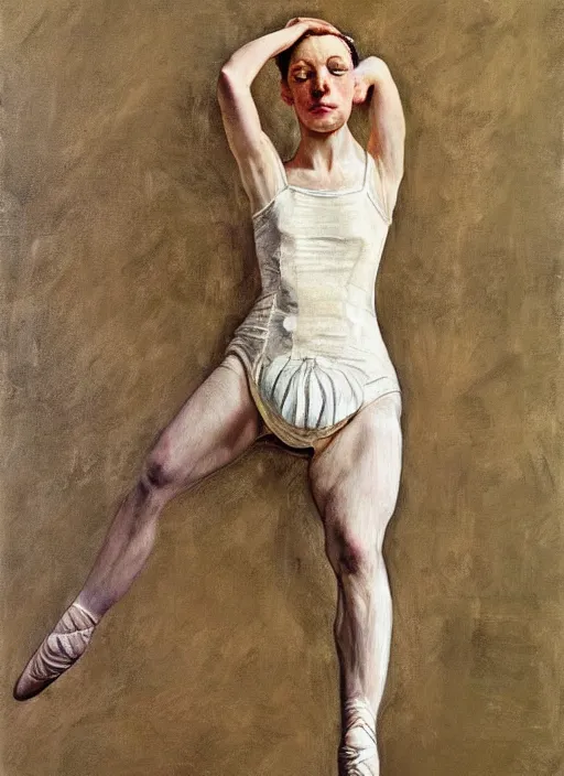 Image similar to high quality high detail painting by lucian freud, hd, exaggerated portrait of a ballerina, photorealistic lighting