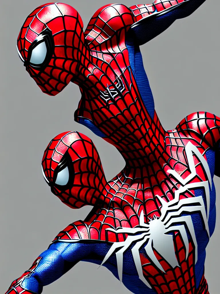 Prompt: spider man all metal suit, red chrome, shiny, reflective, metallic, 3 d render, realistic, hdr, stan winston studios, dramatic lighting, mirror finish