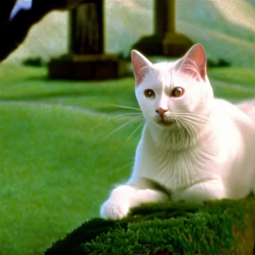 Image similar to julie andrews as a white cat, austria, film still, sound of music, 4 k, 8 k