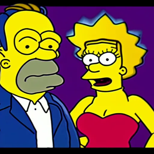 Image similar to a beautiful scrinshort of wedding couple in style of simpsons cartoon, coherent symmetrical faces