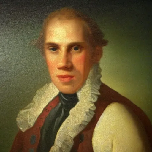 Image similar to An 18th century oil painting of Jerma985 in the mid-late 1700s, Jerma985, grainy, realistic, very realistic, hyperrealistic, highly detailed, very detailed, extremely detailed, very neat, very epic, very cool, detailed, trending on artstation