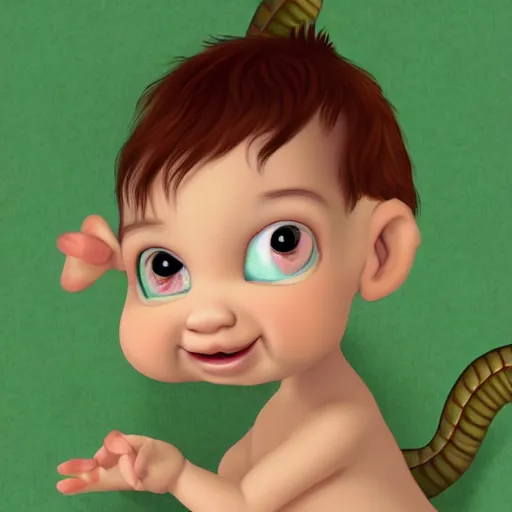 Image similar to cute little dragon baby, portrait, pixar style, wood background