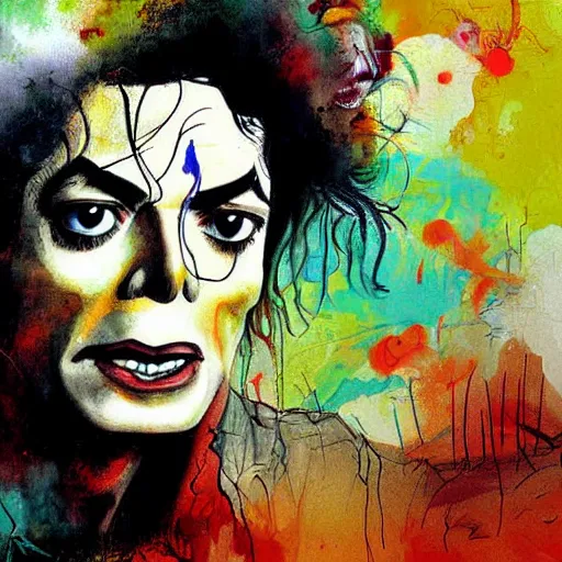 Image similar to digital painting of Michael Jackson by Ralph Steadman, hyperdetailed