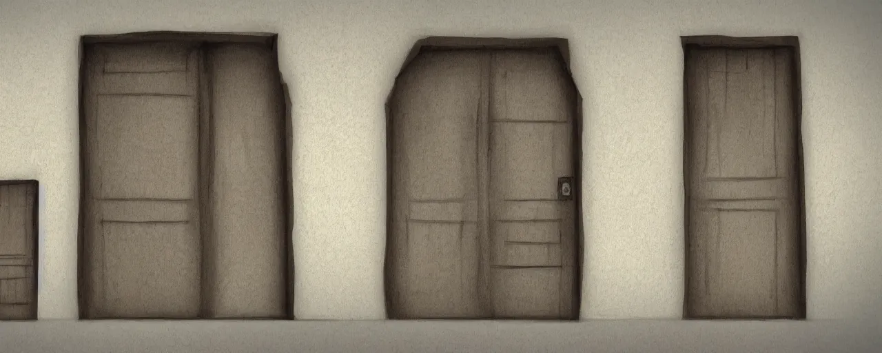 Prompt: one huge door opens front of a man, concept art