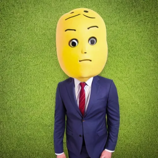 Image similar to a man wearing a suit lemon head