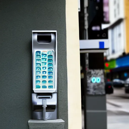 Prompt: talking on a pay phone when a foot comes through the receiver of the phone handset