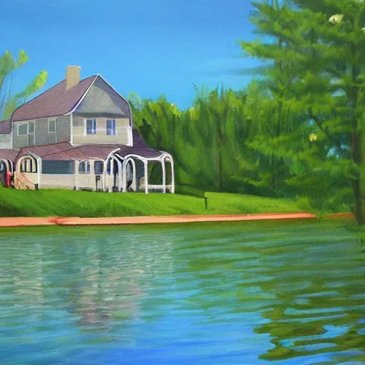 Image similar to a house by the lake painted by jason rainville