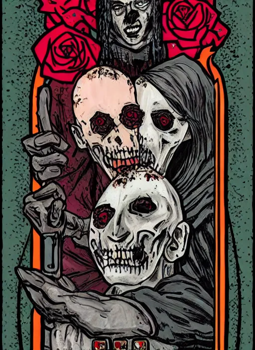 Image similar to tarot card :: horror :: vampire :: blood and roses :: by deiv calviz and bossmonsterbani