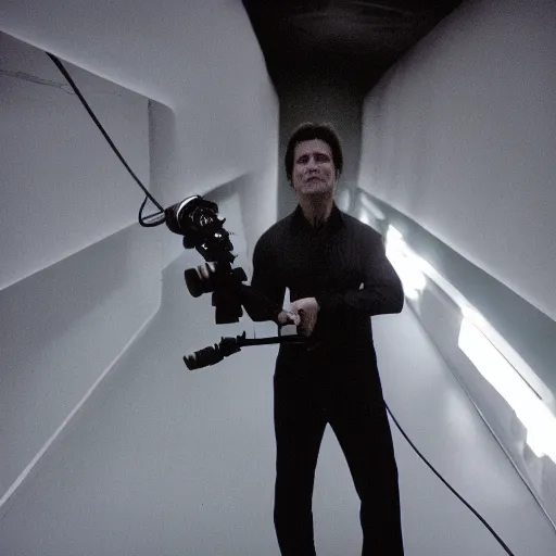 Prompt: photoshoot tom cruise in dark room, green lighting, cinestill, 800t, 35mm, full-HD