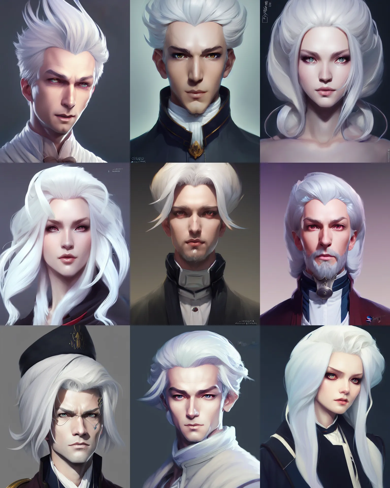 Prompt: character concept art of a gorgeous stylish white haired steward | | distinct - fine, key visual, realistic shaded perfect face, fine details by stanley artgerm lau, wlop, rossdraws, james jean, andrei riabovitchev, marc simonetti, sakimichan, and jakub rebelka, trending on artstation