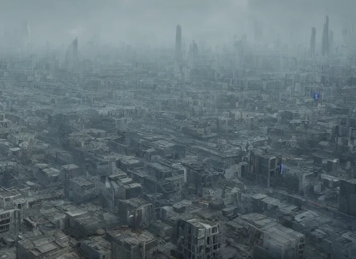 Prompt: polluted city of a dying world, cinematic matte painting