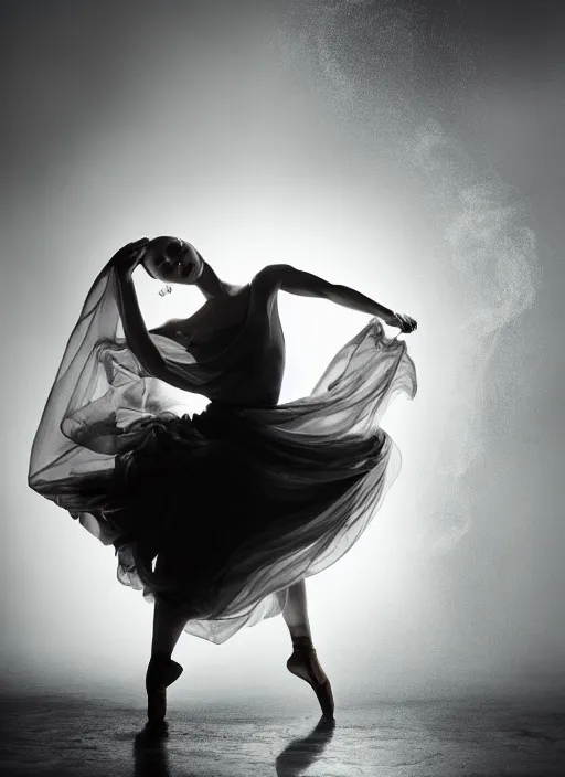 Image similar to a Photorealistic dramatic hyperrealistic render of a glamorous beautiful Female smoke dancer with perfect human form by Ken Brower and Deborah Ory of NYC Dance project,Lois Greenfield,Flowing cloth and smoke,Beautiful dynamic dramatic dark moody lighting,volumetric,shadows,cinematic atmosphere,Octane render,8K