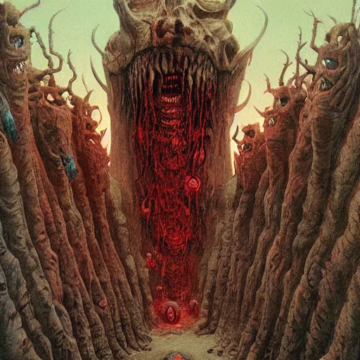 Image similar to a horrifying depiction of hell with tortured souls by wayne barlowe