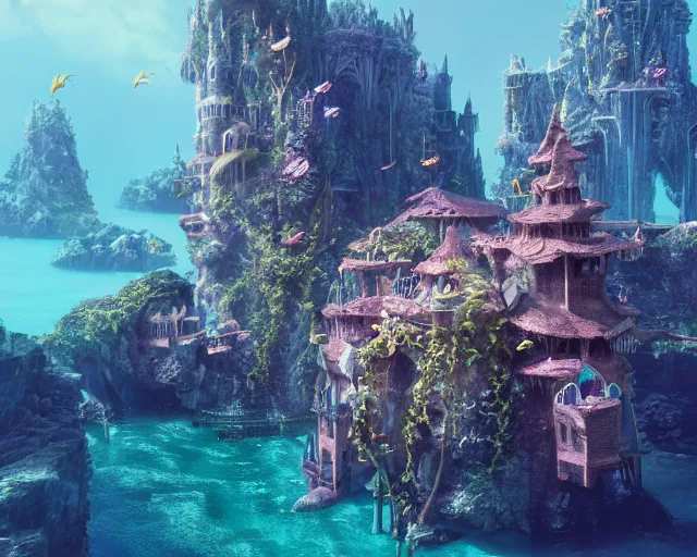 Prompt: an underwater kingdom, castle, Alantis. intricate artwork by Tooth Wu and wlop and beeple. octane render, hyper realism, 8k