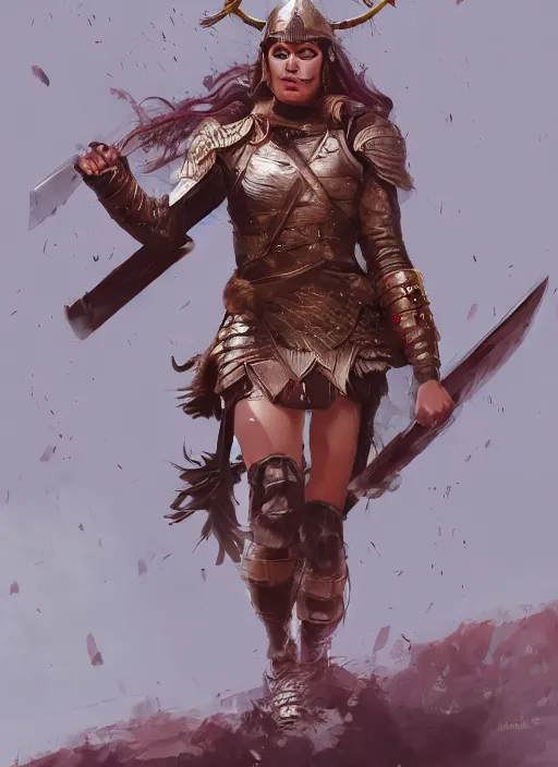 Image similar to angry valkyrie woman warrior in the aftermath battlefield, trending on artstation