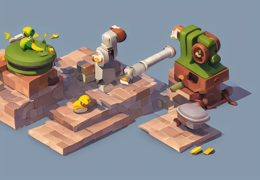 Image similar to isometric chubby cute cannon, clean, cartoon, octane render, unreal engine, artstation