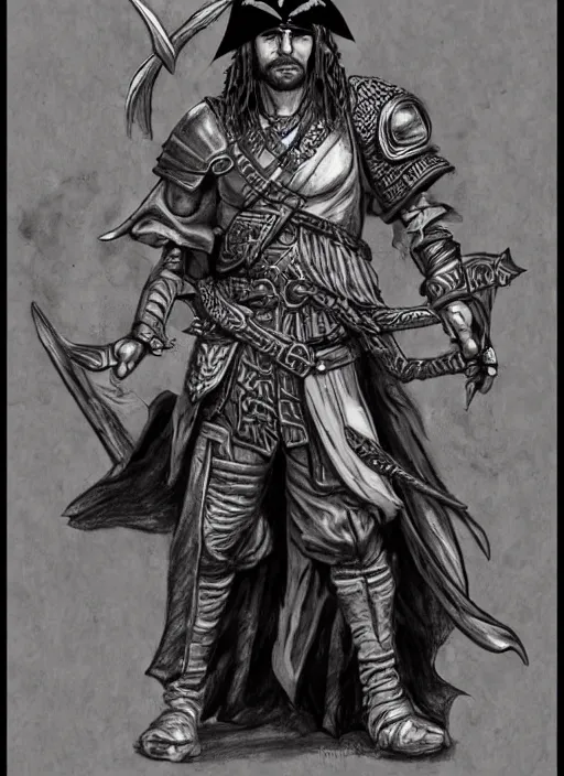 Image similar to d & d fantasy drawing of a thracian pirate, highly detailed