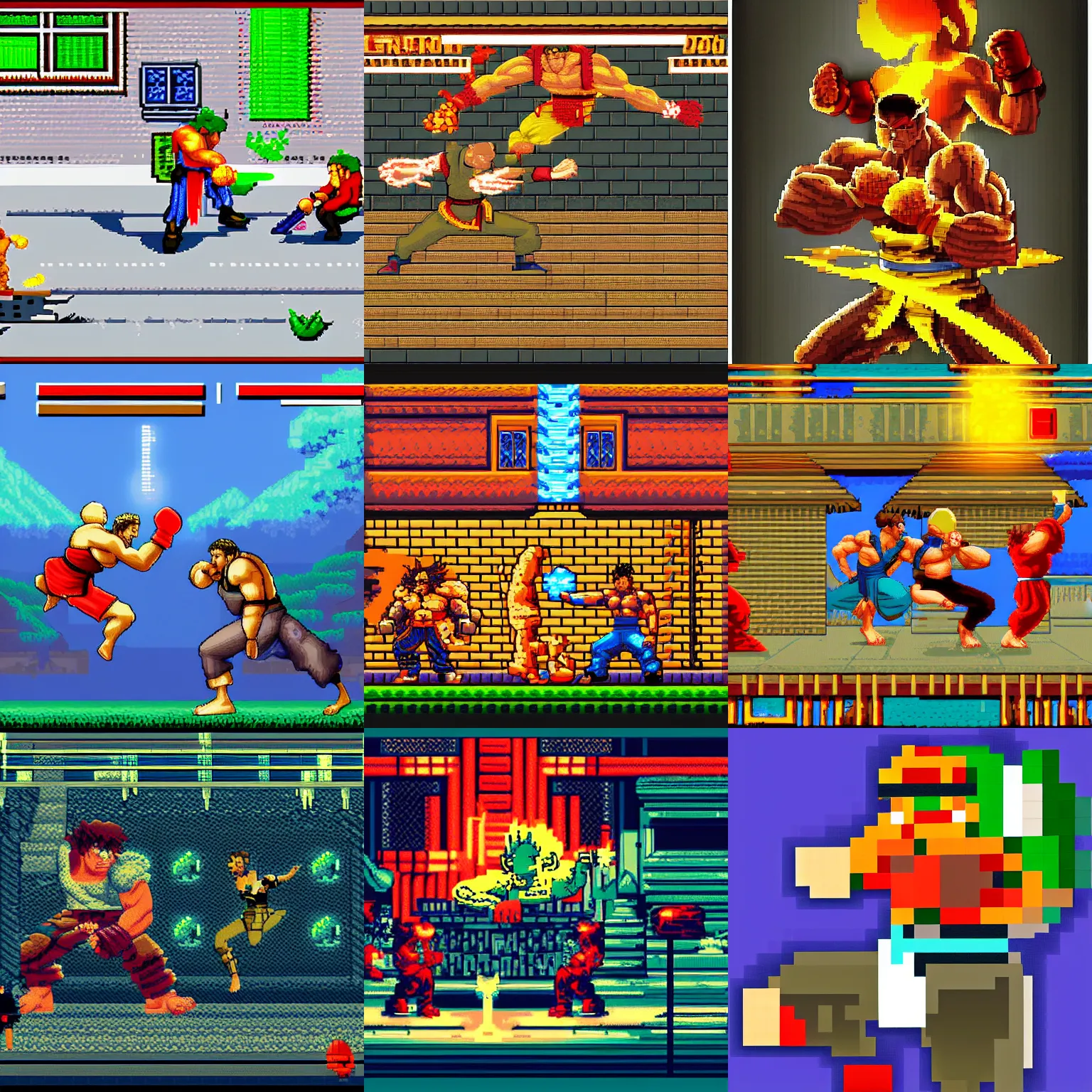 Prompt: fantastic lighting, pixel art, high detail , 16 bits, street fighter, 2d