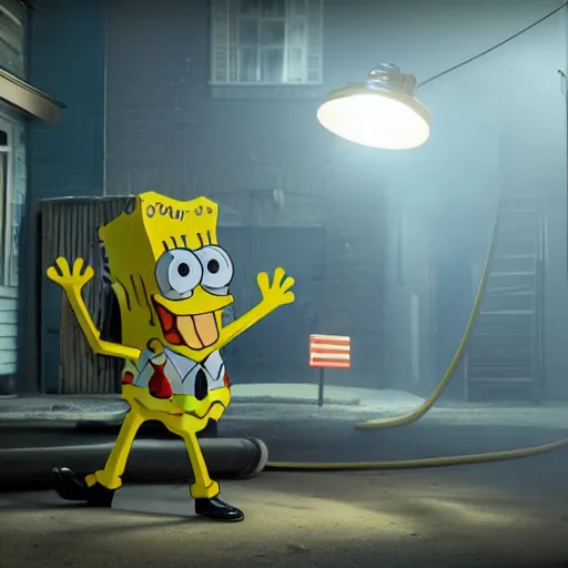 Prompt: Spongebob square as a firefighter standing towards camera, photorealistic, cinematic lights, octane render