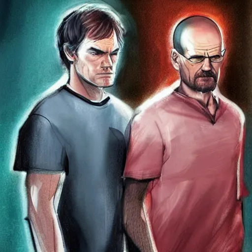 Image similar to concept art of dexter morgan and walter white together