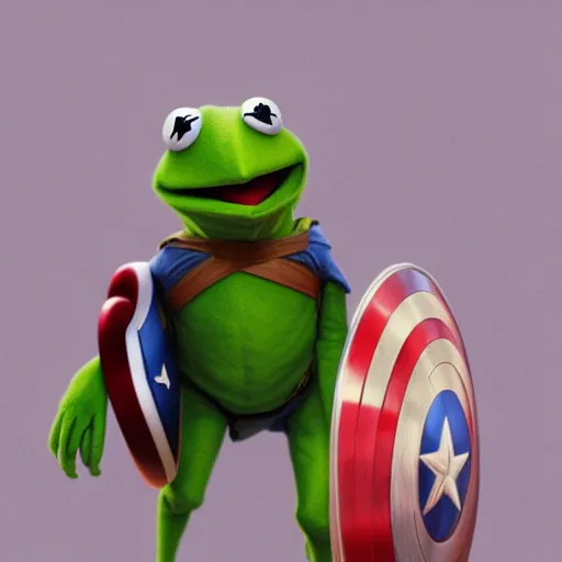 Image similar to Kermit the Frog is Captain America hyperdetailed, artstation, cgsociety, 8k