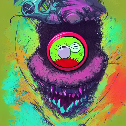 Image similar to a tennis ball monster ,tennis ball, tennis racket, colorful, digital art, fantasy, magic, trending on artstation, ultra detailed, professional illustration by Basil Gogos