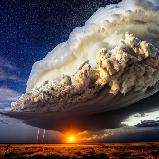 Image similar to high res West Texas storm chaser Laura Rowe captured the picture of a lifetime, fantastic shot of a mature supercell thunderstorm, illuminated at varying heights from the setting sun 4k