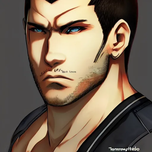 Image similar to portrait of chris redfield, anime fantasy illustration by tomoyuki yamasaki, kyoto studio, madhouse, ufotable, trending on artstation