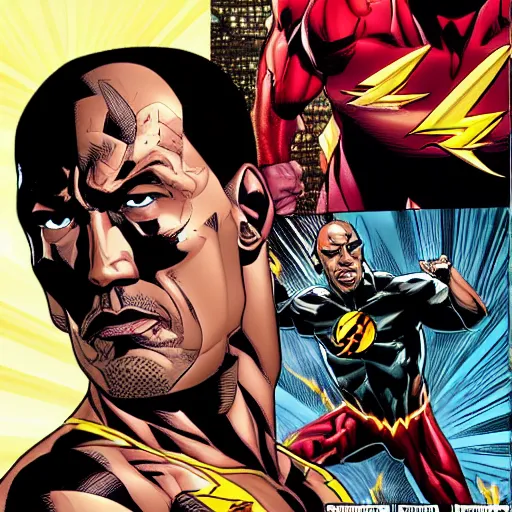 Image similar to The Rock starring as the Flash in the Flash comics