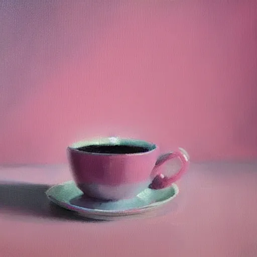 Prompt: chill coffee pink aesthetic, oil painting, pale colors, high detail, 8 k, wide angle, trending on artstation,