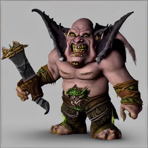 Image similar to warcraft 3 orc peon, kubrick stare, unsettling, photorealistic