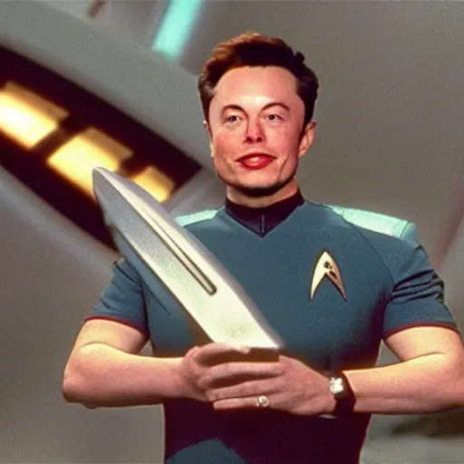 Image similar to A still image of Elon Musk as a Vulcan on Star Trek The Next Generation. 1987.