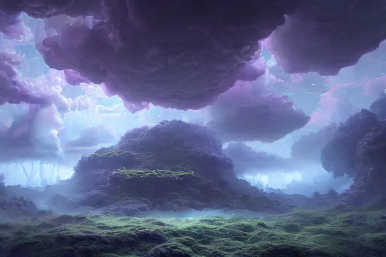 Prompt: a psychedelic realm in an alternate dimension at the edge of all known existence made out of clouds, in the style of wlop, illustration, epic, fantasy, hyper detailed, smooth, unreal engine 5, sharp focus, ray tracing