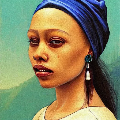 Prompt: cj from grand theft auto san andreas with a Pearl Earring painted by Beksinski