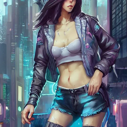 Prompt: A portrait of a sexy female anthropomorphic wolf in skaterpunk clothes in a cyberpunk city, character art by Stanley Artgerm Lau, WLOP, Rossdraws, James Jean, Andrei Riabovitchev, Marc Simonetti, and Sakimichan, trending on artstation