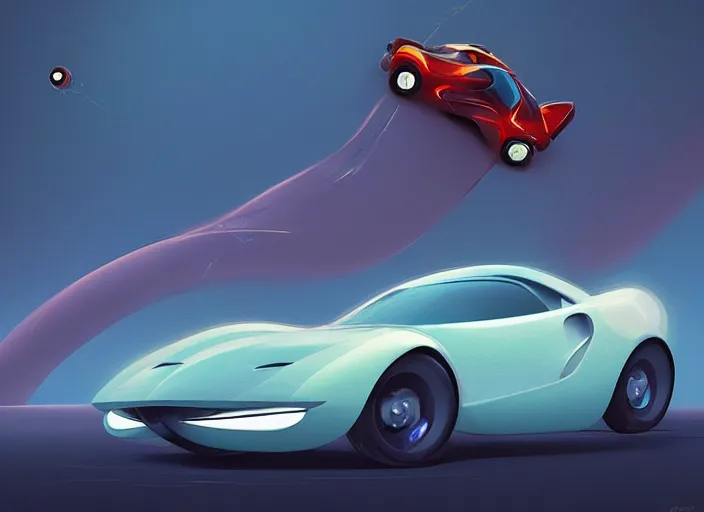 Image similar to pixar cartoon of a sport car. style by petros afshar, christopher balaskas, goro fujita, and rolf armstrong.