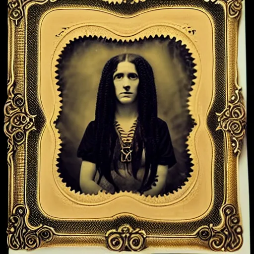 Prompt: beautiful woman with tentacles for hair wearing occult jewelry. daugerreotype of cthulhu high priestess. ambrotype of occult priestess. tintype of a beautiful woman. priestess of dagon. cursed priestess. daugerreotype. baroque frame. cursed priestess of dagon. woman with tentacles. daguerreotype