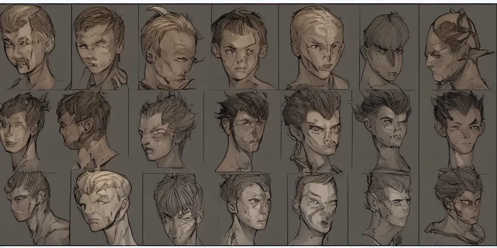 Prompt: concept art of young boy, fantasy art, d & d, game characters head designs, unique heads, by jean giraud and artgerm, color comics style, clean line