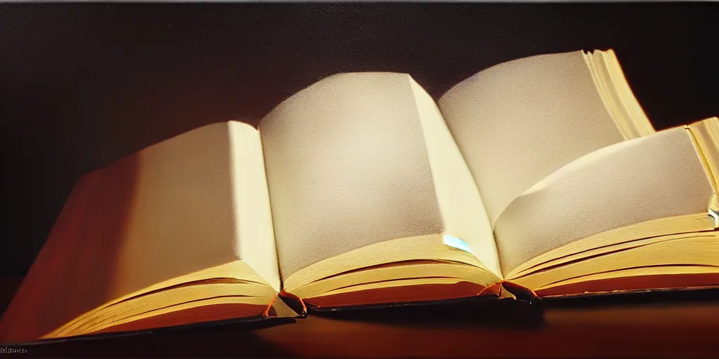 Image similar to an open book, cinematic lighting, detailed oil painting, hyperrealistic, 8k