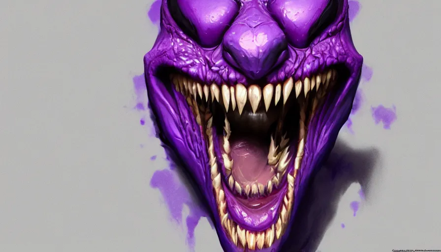 Prompt: purple venom with long sharp teeth, hyperdetailed, artstation, cgsociety, 8 k