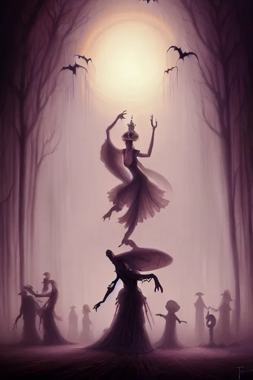 Prompt: ghostly apparitions dancing in the ballroom, halloween, autumn night, 8 k resolution matte fantasy painting, cinematic lighting, deviantart, artstation, jason felix steve argyle tyler jacobson peter mohrbacher