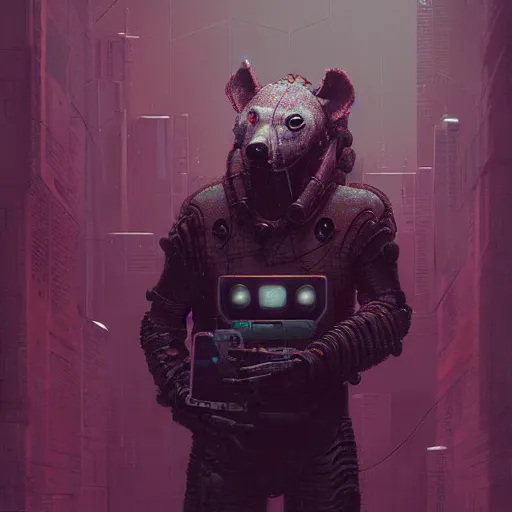 Prompt: cyberpunk robot hyena beksinski style