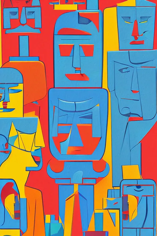 Image similar to cubist moai statue cutout digital illustration cartoon colorful beeple