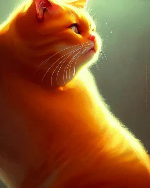 Prompt: fat orange cat, ((beauty portrait)) by WLOP and Victo ngai, lineage 2 revolution style, unreal engine, beautifully lit, muted colors, highly detailed, fantasy art by Craig Mullins and Thomas Kinkade