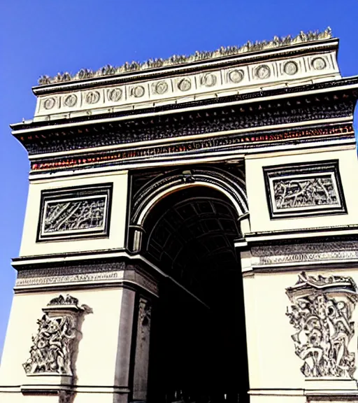 Prompt: photo of the arc de triomphe full of graffiti